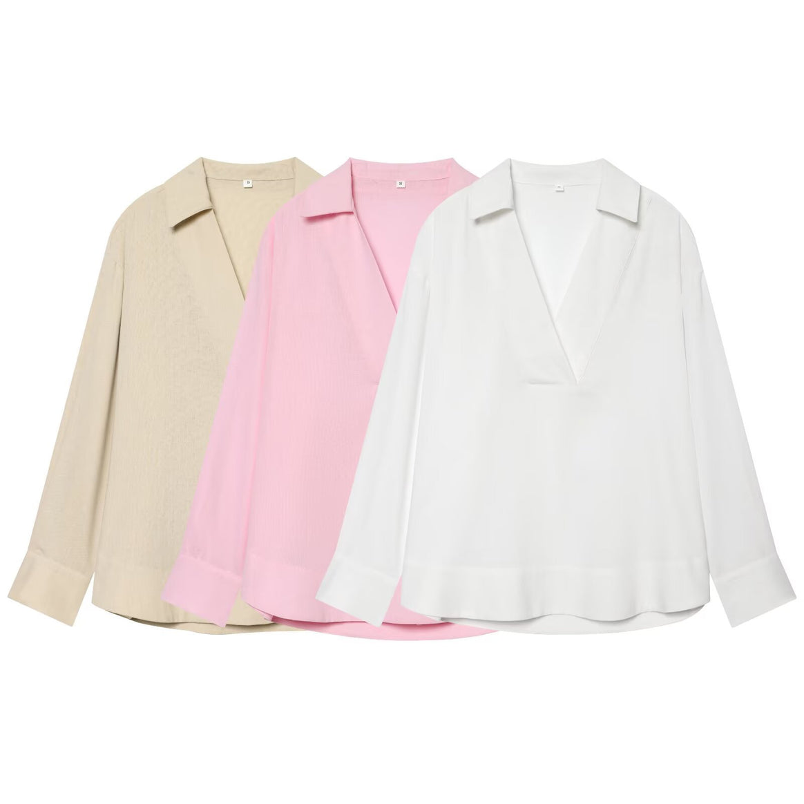 Women Loose Fit V Tunic Blouse with Kent Collar and Wide Cuffs Mune Fashion