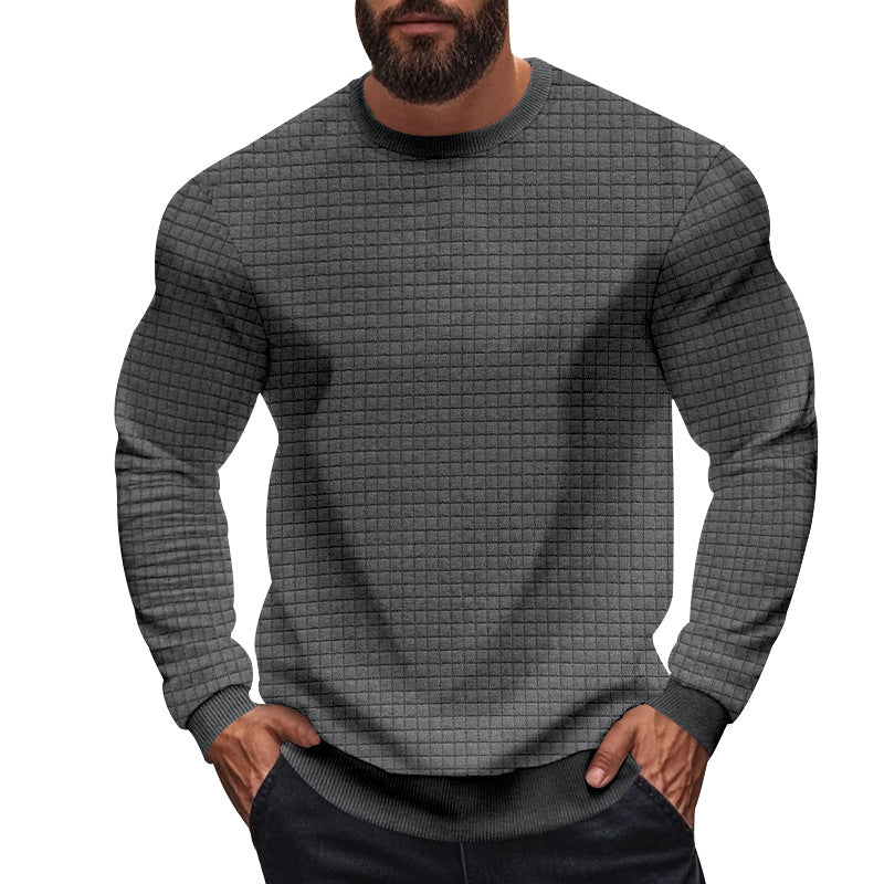 Men's textured check knit sweatshirt with round neck and body-hugging athletic fit Mune Fashion