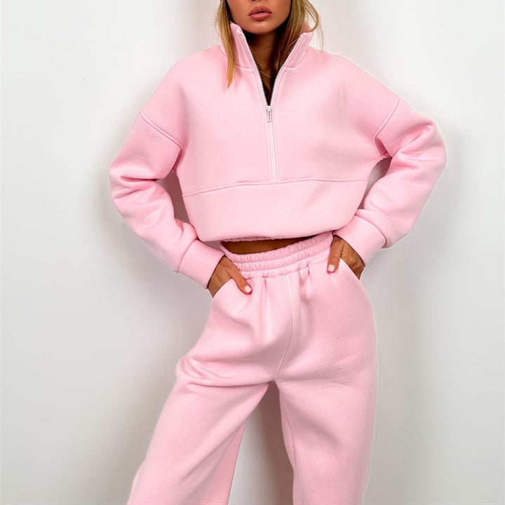 Women's cropped Half-Zip fleece set two-piece with high waistband and elastic cuffs Mune Fashion