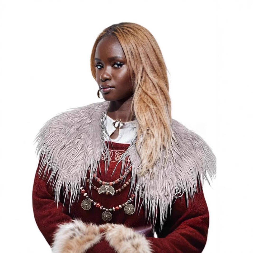 Ladies' shoulder stole made of long-fiber artificial fur with dramatic shaggy collar Mune Fashion
