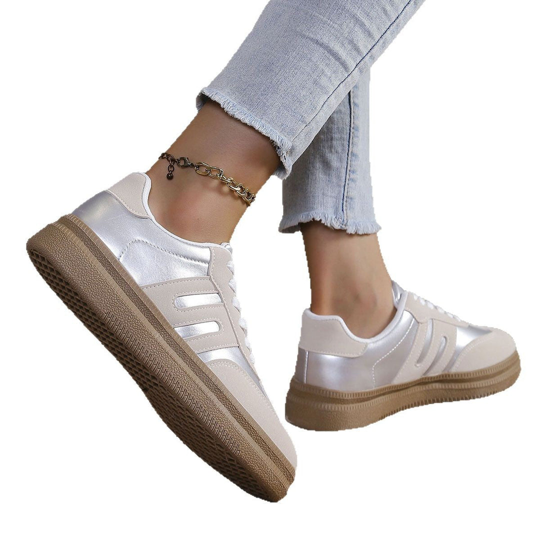 Women Sporty Sneakers with Satin Upper Material and Retro Design Mune Fashion