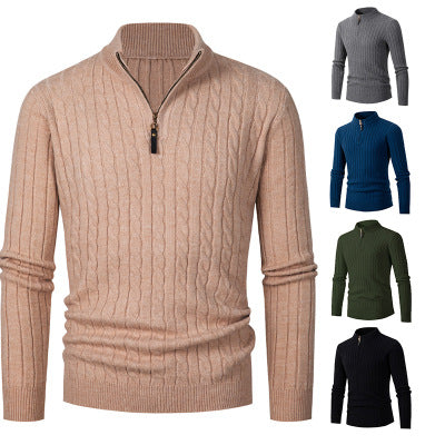 Men's Fine Cable Knit Half-Zip Mock Neck Sweater Mune Fashion