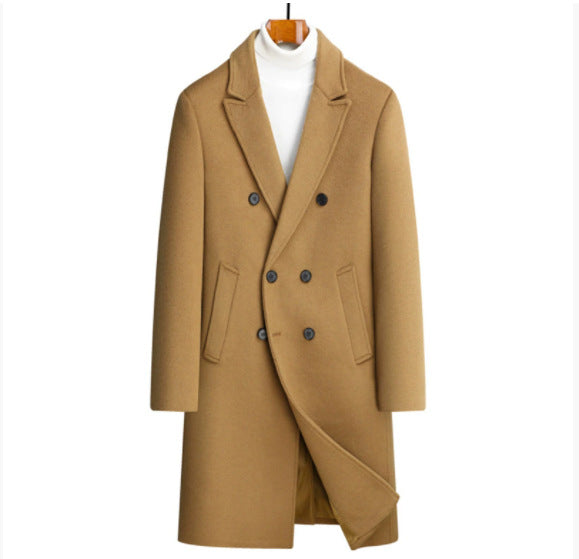 Men's elegant double-breasted wool coat with notched lapels, concealed inner pocket, and slim silhouette Mune Fashion