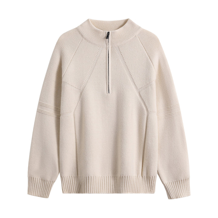 Unisex Oversize Knit Sweater with Half-Zip and Ribbed Stand Collar Mune Fashion