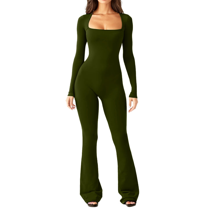 Women's figure-hugging jumpsuit with square neckline, long sleeves, and flared leg Mune Fashion