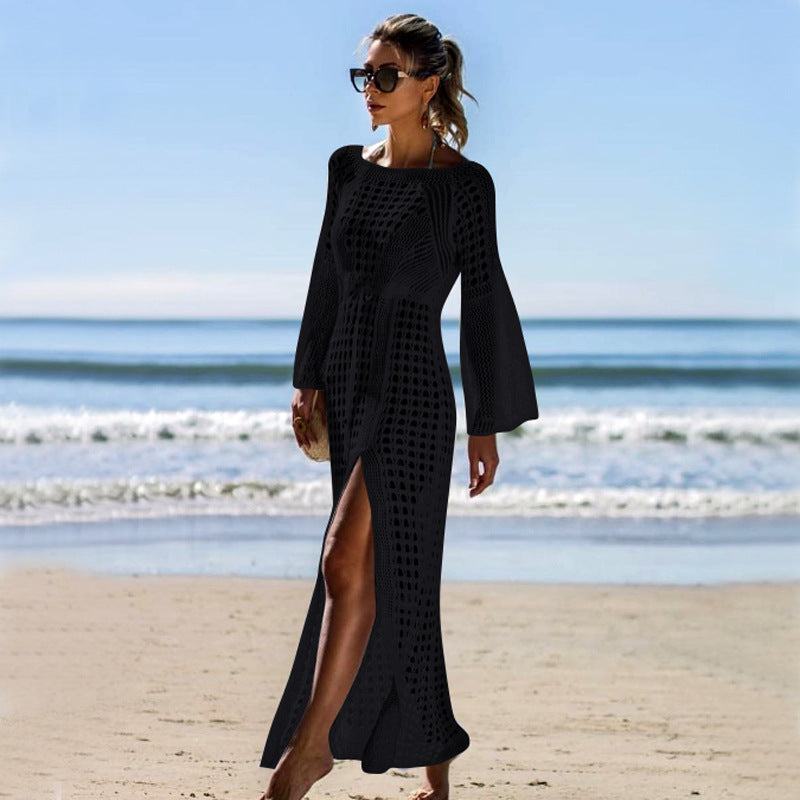 Women's crocheted beach cover-up with long sleeves Mune Fashion