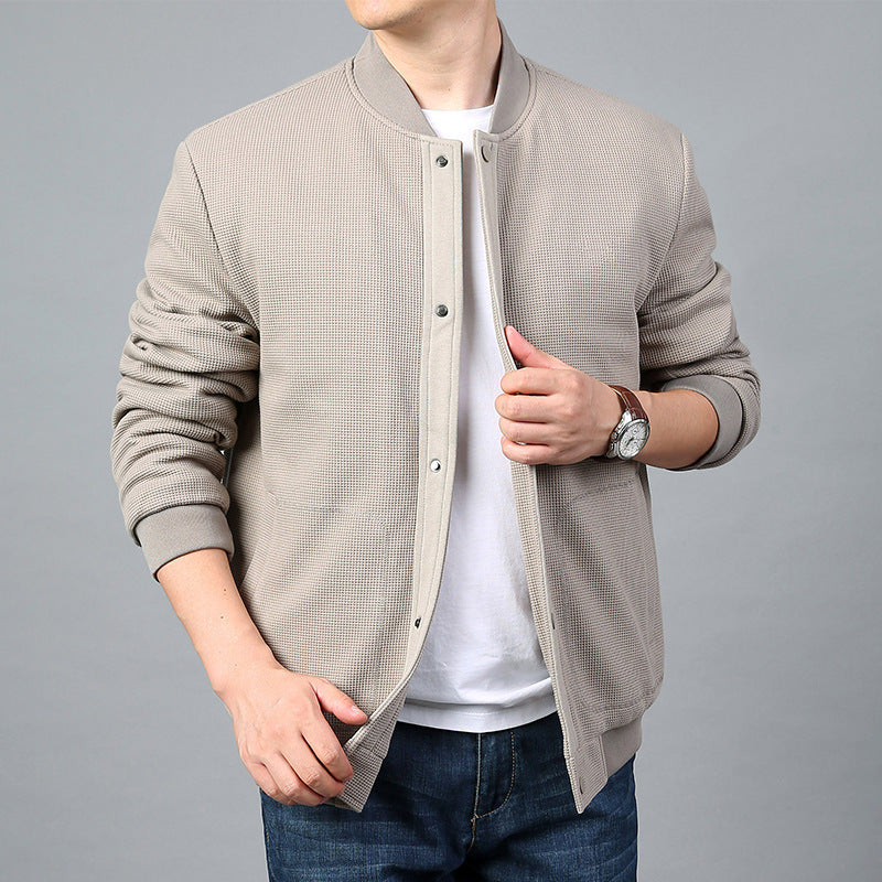 Men's Structured Bomber Jacket with Waffle Knit, Lightly Lined and Snap Placket Mune Fashion