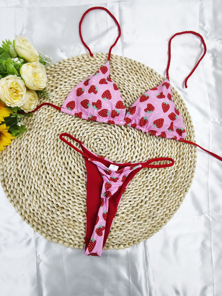 Women's Triangle Bikini Set with Cheerful Cherry Pattern and Adjustable Straps Mune Fashion