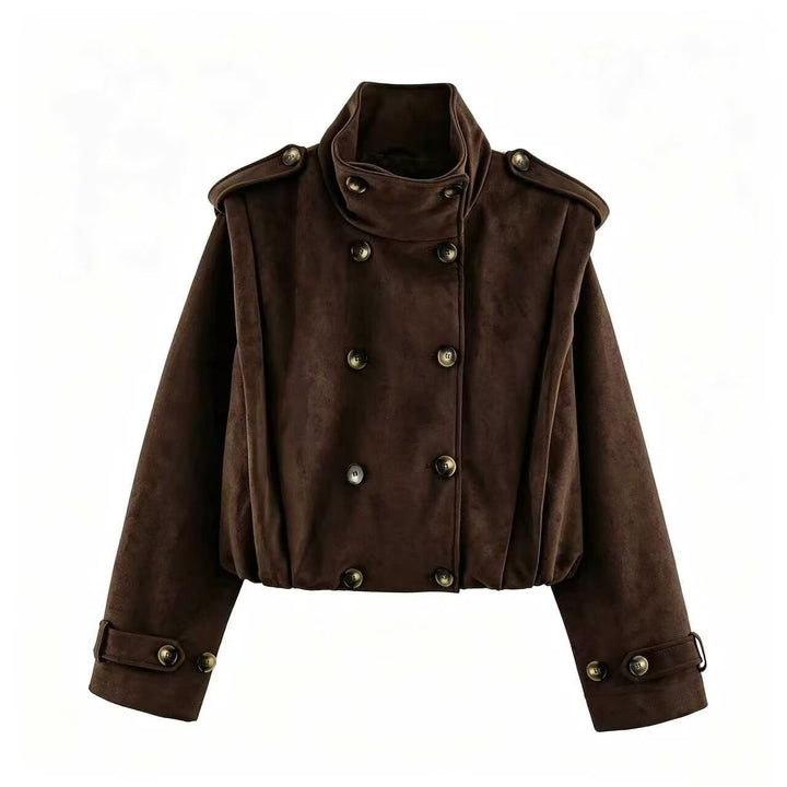 Women’s short jacket in sailor and military mix with high stand-up collar, epaulettes and fitted drawstring Mune Fashion