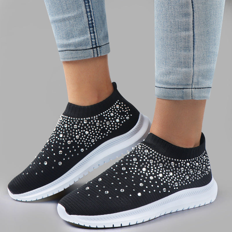 Women’s Elastic Knit Sneakers with Gemstone Detailing Mune Fashion