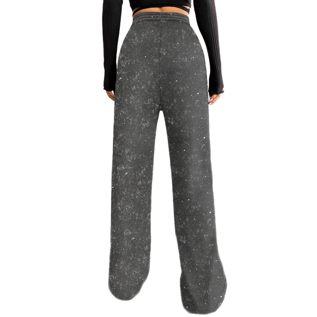 Women's wide knit pants with high-waisted waistband and drawstring Mune Fashion