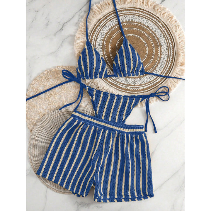 Women’s Bikini Set with Ruffles and Playful Striped Pattern Mune Fashion