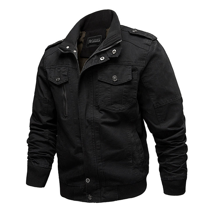 Men's robust canvas field jacket with stand-up collar, epaulettes, and multifunctional pockets Mune Fashion