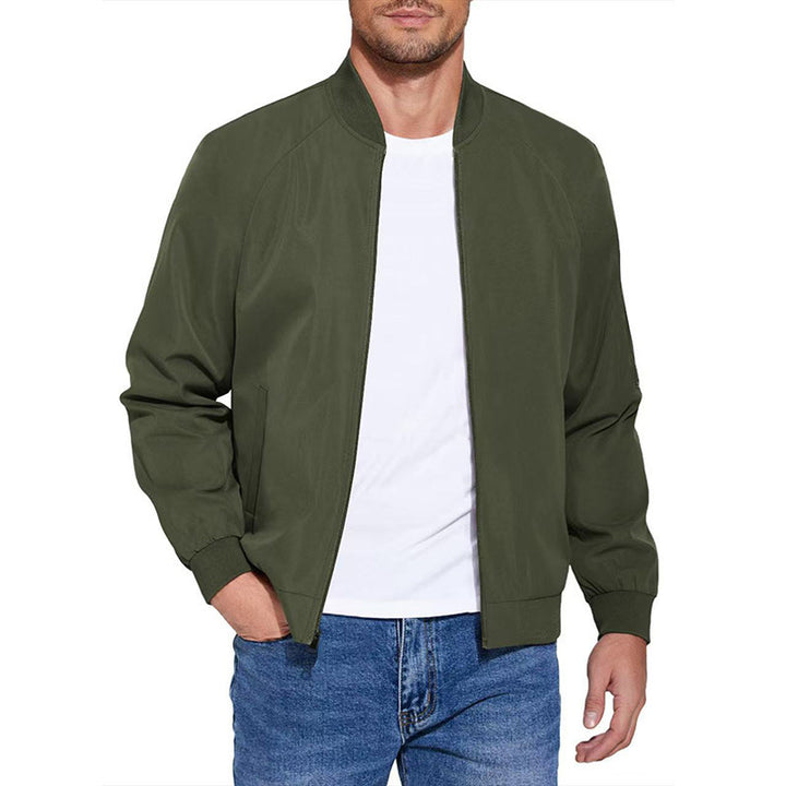 Men's Light Cotton-Mix Bomber Jacket with Ribbed Cuffs and Concealed Zipper Mune Fashion