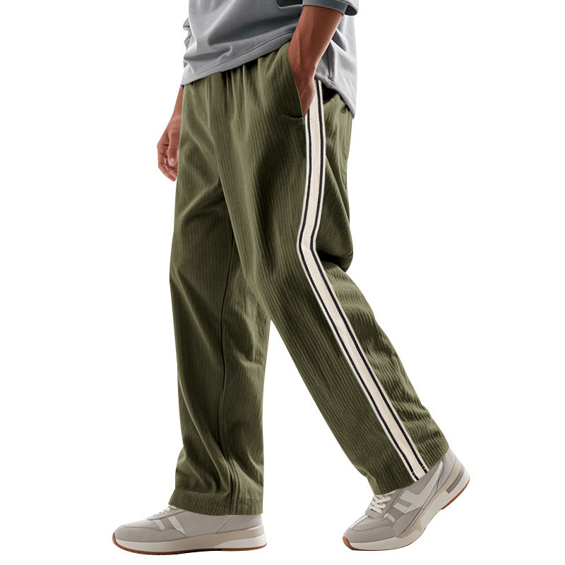 Men's Relaxed Corduroy Look Track Pants with Side Stripes, Elastic Waistband & Drawstring Mune Fashion