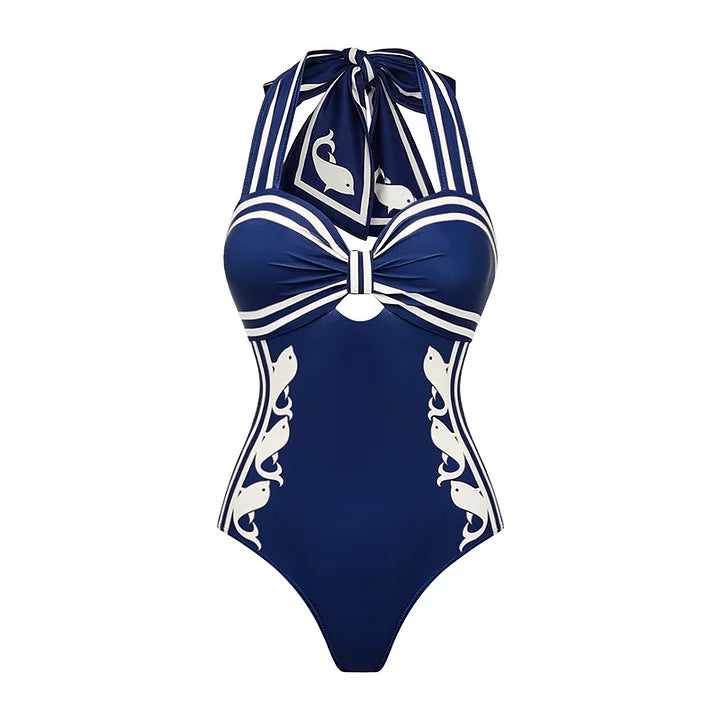Women's one-piece swimsuit with sophisticated cut-out and decorative bows Mune Fashion