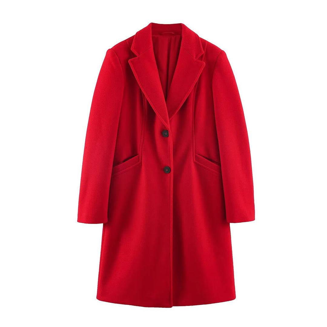 Women's Tailored Wool Look Coat with Notched Lapels and Welt Pockets Mune Fashion