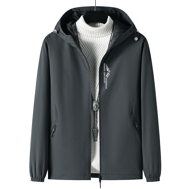 Men's Lightweight Outdoor Jacket with Adjustable Hood Collar Mune Fashion