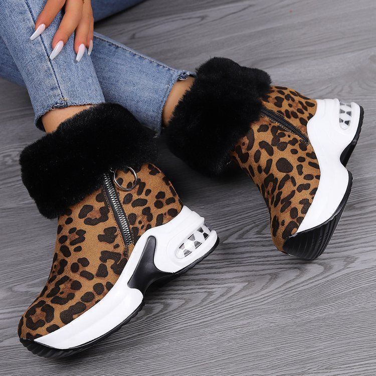 Women's wedge sneaker ankle boots with teddy collar and zipper Mune Fashion