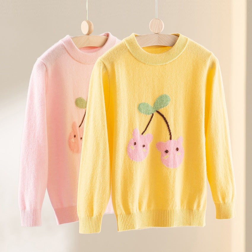 Women fine-knit sweater with playful cherry motif and round neck Mune Fashion