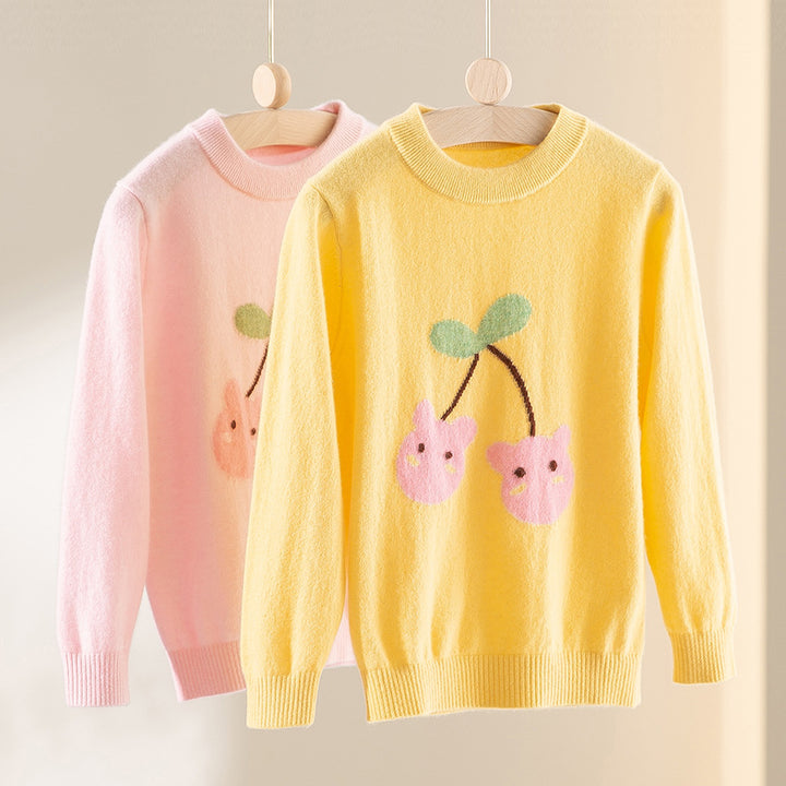 Women fine-knit sweater with playful cherry motif and round neck Mune Fashion