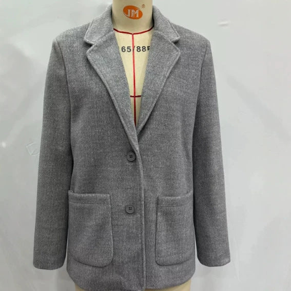 Women's Tailored Blazer Jacket with Asymmetrical Button Placket and Round Neckline Mune Fashion