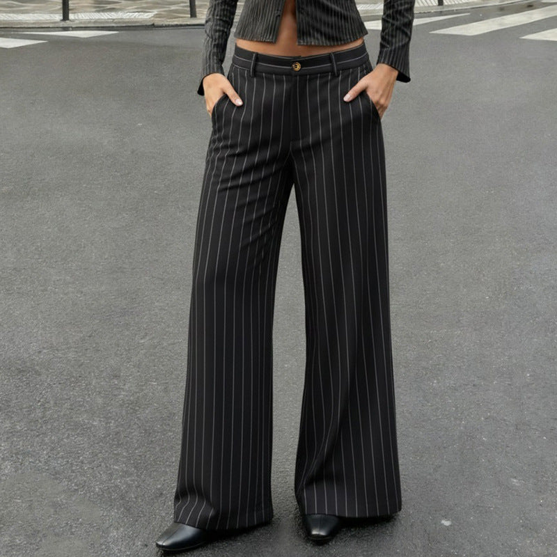 Women's tailored pinstripe palazzo pants with high waist, crease and wide leg Mune Fashion