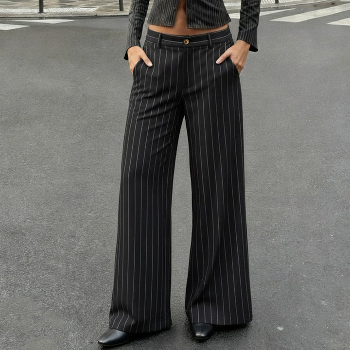 Women's tailored pinstripe palazzo pants with high waist, crease and wide leg Mune Fashion