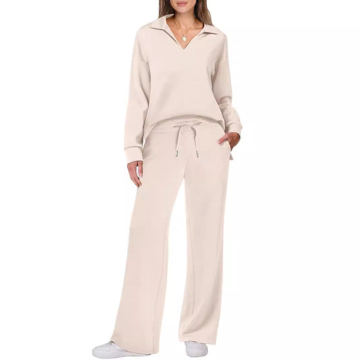 Women's Relaxing Leisure Suit with Large Collar and Comfortable Wide-Cut Pants Mune