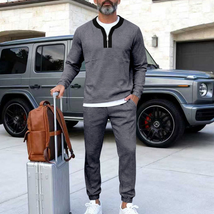 Men's Lightweight Henley Loungewear Set with Contrast Collar, Drawstring Joggers and Elastic Cuffs Mune Fashion