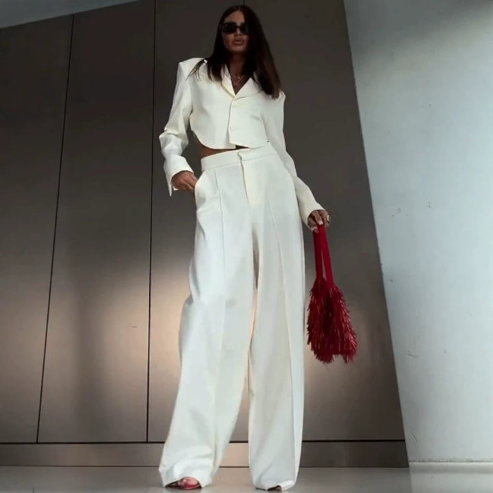 Women Elegant Cropped Blazer and Palazzo Pants Set Mune Fashion