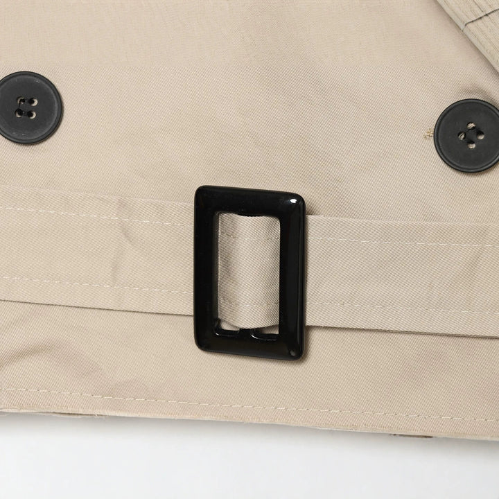 Women's Cropped Trench Coat with Double-Breasted Button Placket, Shoulder Flaps, and Waist Belt Mune Fashion