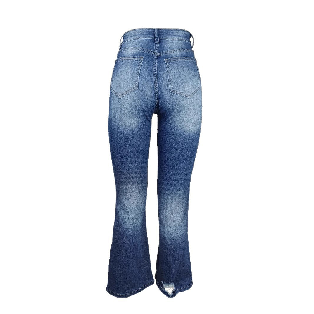 Women Wide High-Waist Denim Jeans in Wide-Leg Look with Targeted Destroyed Details Mune Fashion