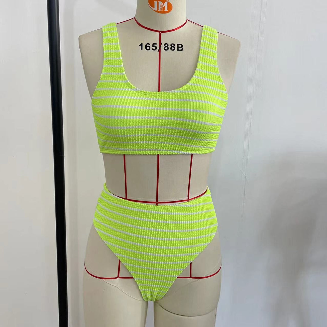 Ladies High-Waist Bikini Set with fashionable ribbed knit Mune Fashion