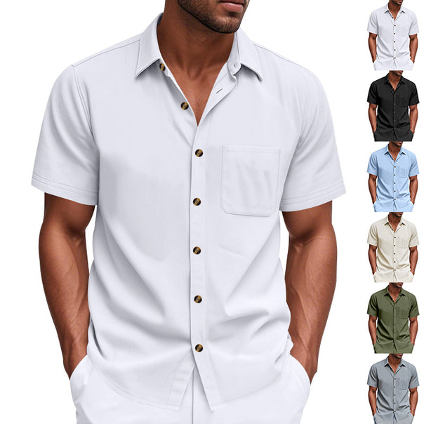 Men's Havana short-sleeve shirt with lapel collar, chest pocket, and loose fit Mune Fashion