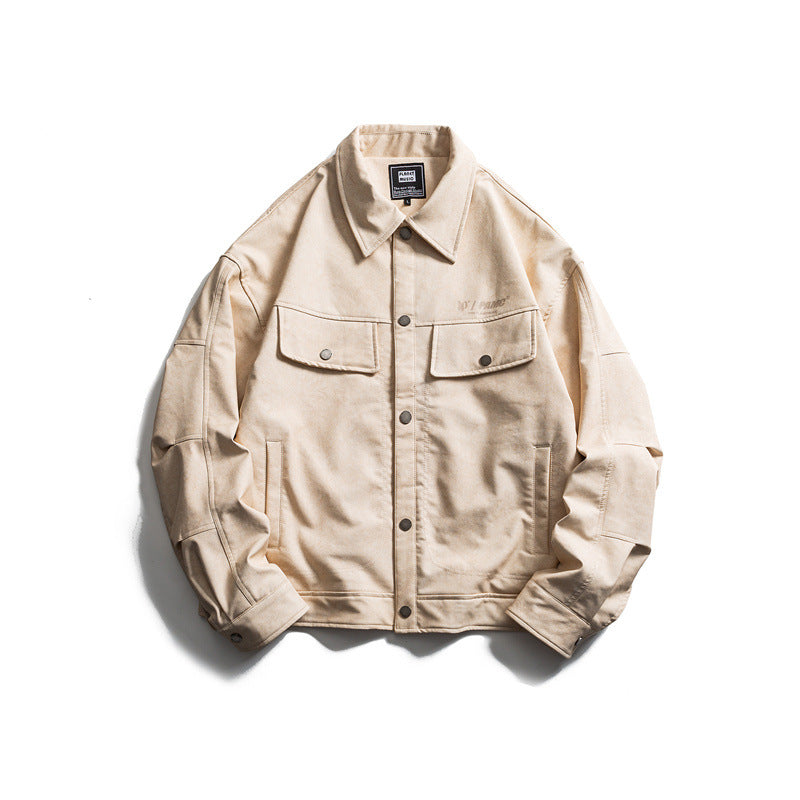 Men's short-cut canvas trucker with velour look, flap pockets and press stud placket Mune Fashion