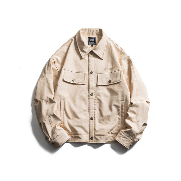 Men's short-cut canvas trucker with velour look, flap pockets and press stud placket Mune Fashion
