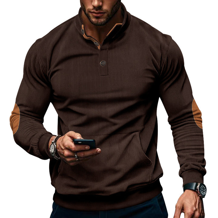Men's structured half-collar sweatshirt with elbow patches, kangaroo pocket, and fine ribbed structure Mune Fashion