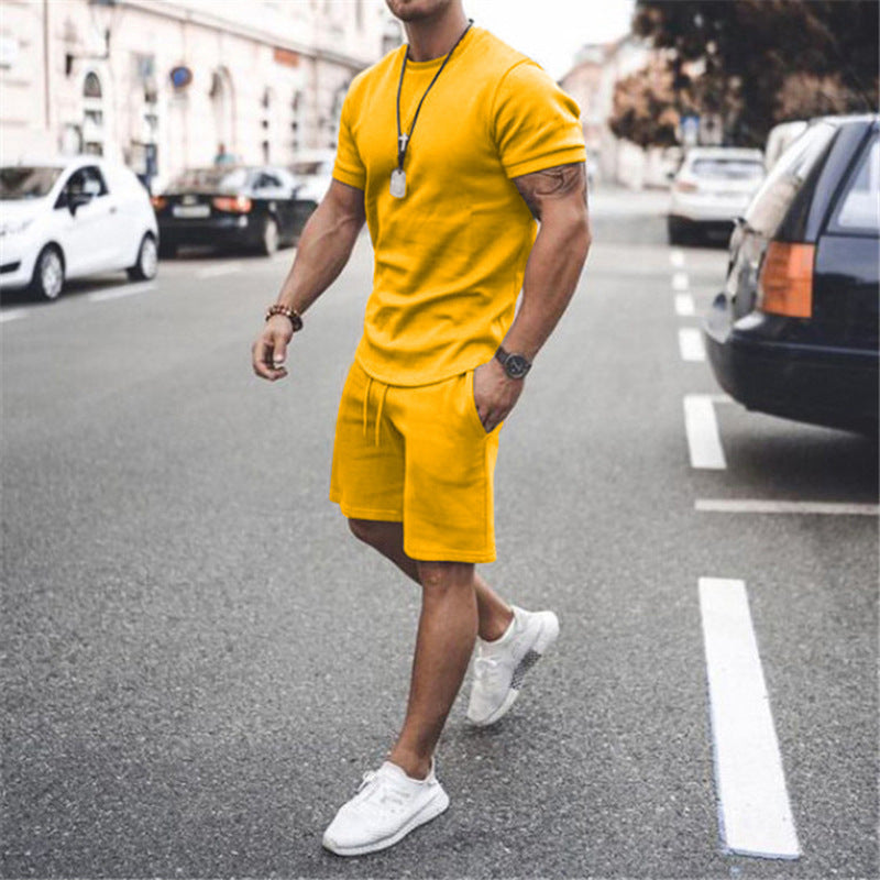 Men's fitted short sleeve shirt with reinforced shoulder seam and elastic drawstring bermuda made of stretch jersey Mune Fashion