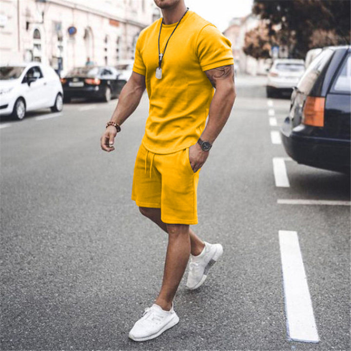 Men's fitted short sleeve shirt with reinforced shoulder seam and elastic drawstring bermuda made of stretch jersey Mune Fashion