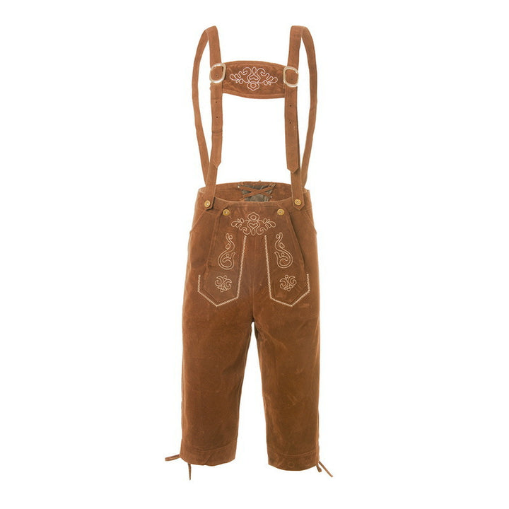 Men's traditional suede leather pants with embroidered suspenders and knee-length cuffs Mune Fashion