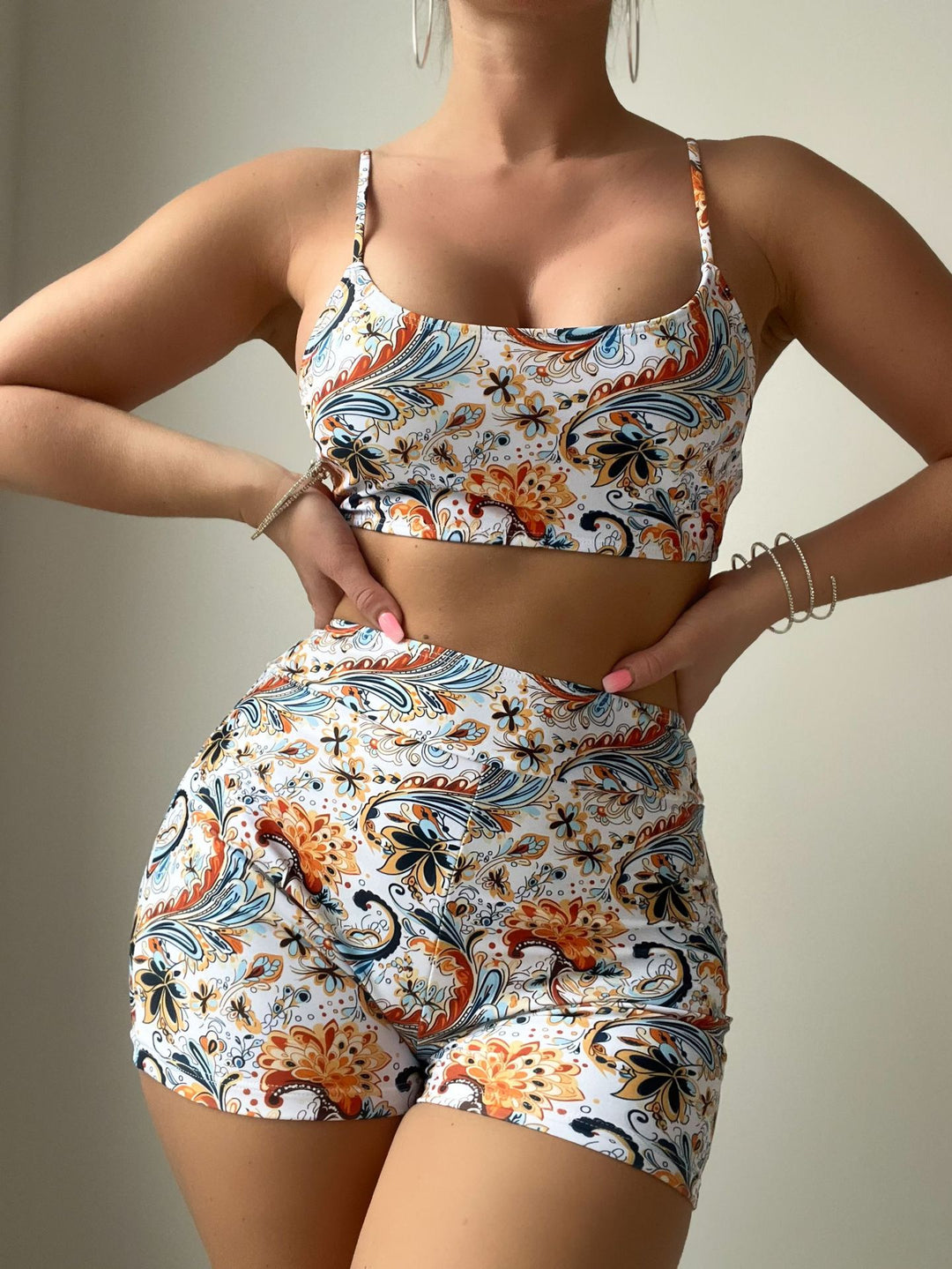 Ladies Athletic Crop Top and High-Waist Shorts Set Mune Fashion