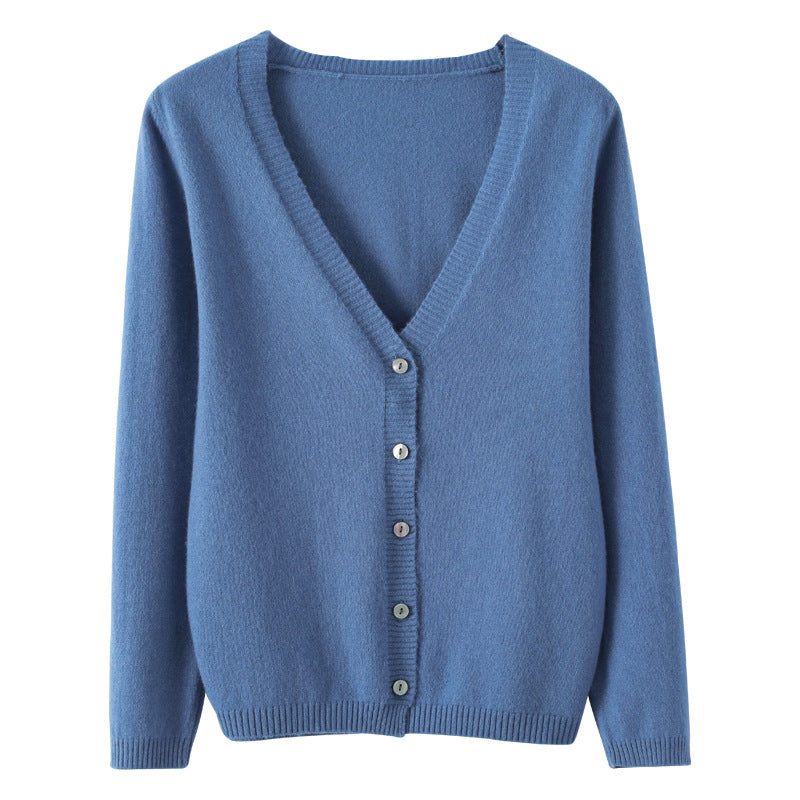 Ladies Light V-Neck Cardigan made of Cashmere Mix with Fine Rib Edge Mune Fashion