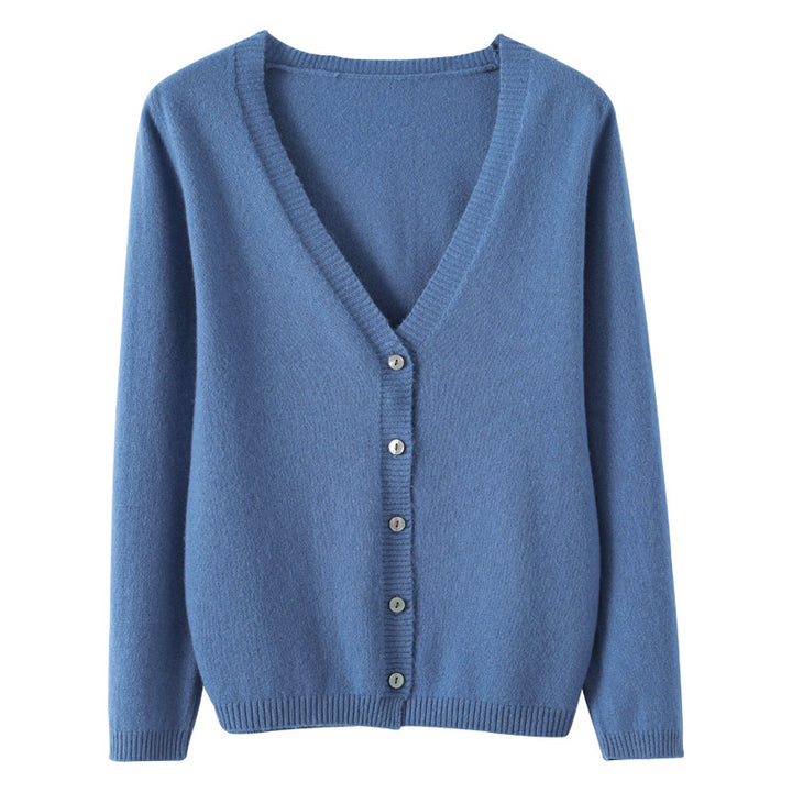 Ladies Light V-Neck Cardigan made of Cashmere Mix with Fine Rib Edge Mune Fashion