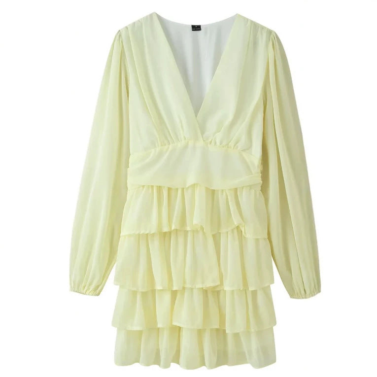 Women Flowy Chiffon Mini Dress with Deep V-Neck Mune Fashion