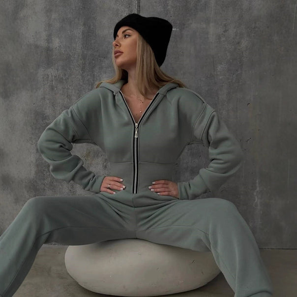 Women's Figure-hugging Hoodie Loungewear Set with Tailored Zip Hoodie and High-Waist Jogging Pants Mune Fashion