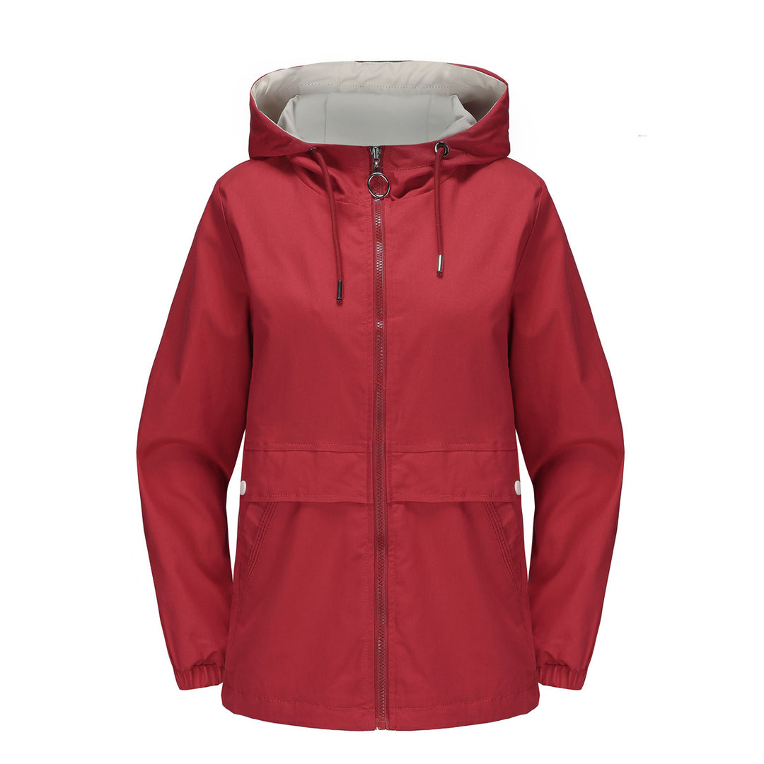 Women's lightweight water-repellent hooded parka with drawstring, ring zipper, and concealed snap button placket Mune Fashion