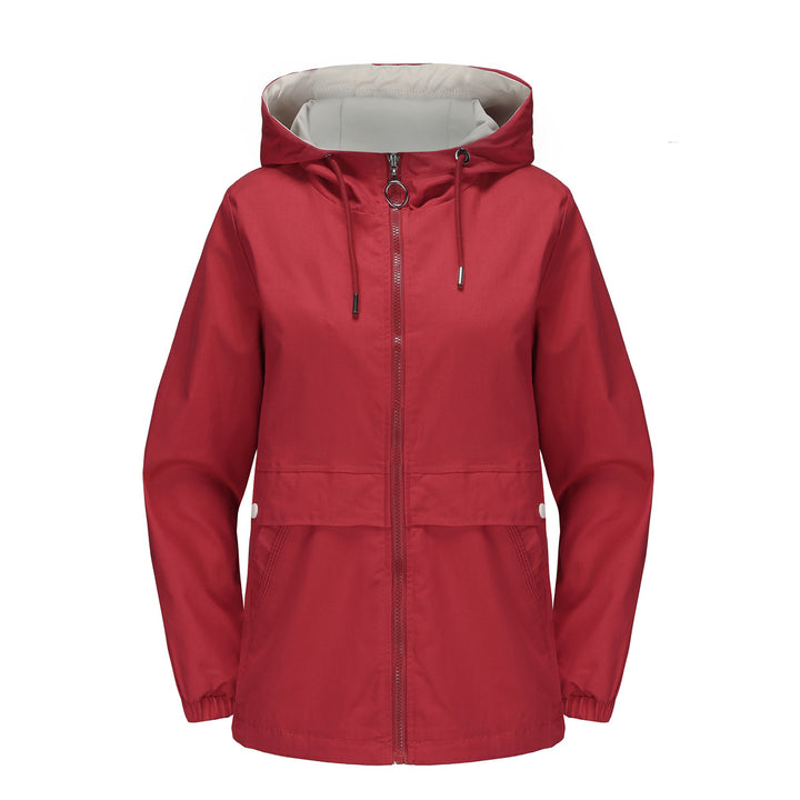 Women's lightweight water-repellent hooded parka with drawstring, ring zipper, and concealed snap button placket Mune Fashion