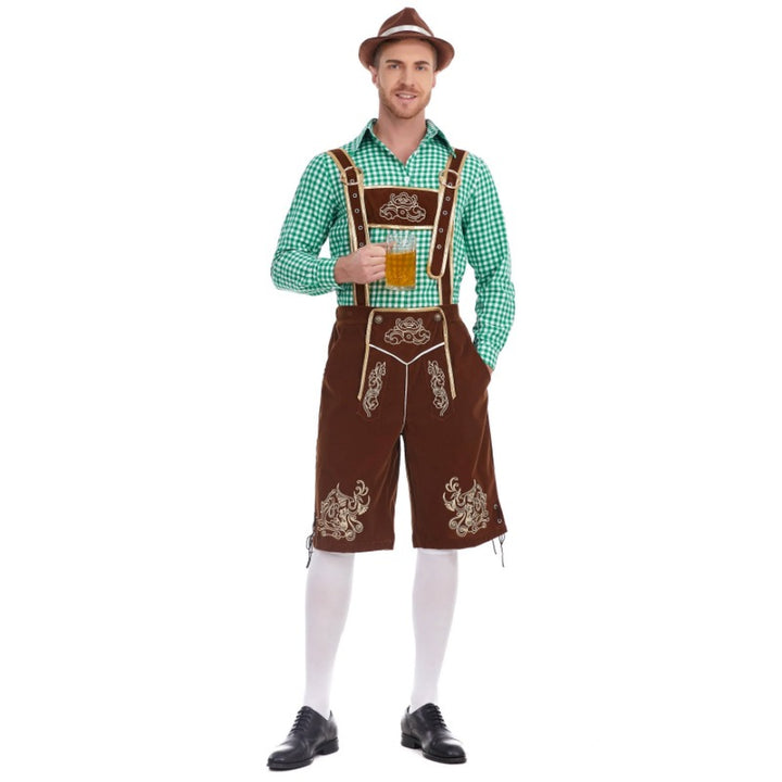 Men's faux-felt leather knee-length pants with baroque embroidery, adjustable straps, and decorative rivets Mune Fashion