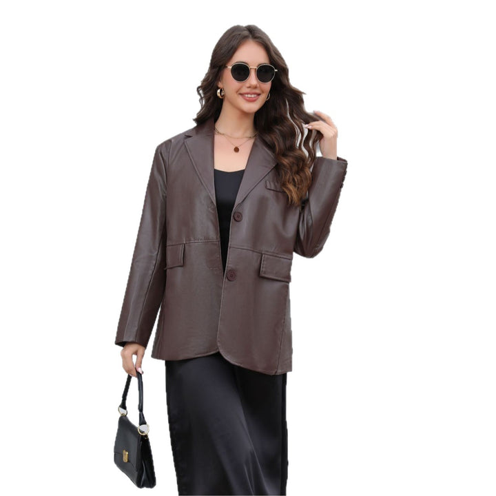 Women Faux Leather Blazer in Longline Cut Mune Fashion